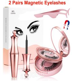 Magnetic Liquid Eyeliner And Eyelashes with Makeup Mirror Tweezer 2 Pairs 3D False Eyelashes kit 5 Magnets Lashes No Glue Needed R8814640