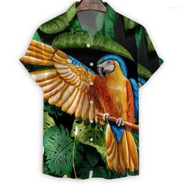 Men's Casual Shirts Colourful Animal Birds 3d Print Men Fashion Shirt Short Sleeve Beach Single-Breasted Clothing