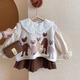 Clothing Sets Kids Sweet Suits Autumn Outfit Baby College Spring Pleated Skirt Sweater Vest Shirt Girls 3Pcs Toddler Girl Clothes