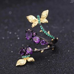 Cluster Rings Abiding Premier Design Raw 925 Sterling Silver Handmade Jewelry 14K Gold Plated Butterfly Amethyst Finger Ring For Girlfriend