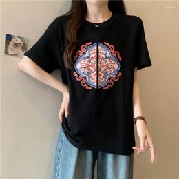 Women's T Shirts Short Sleeve Loose Cotton Summer Tops 2024 Chinese Style T-Shirt Chic Girl Lady Fashion Women Casual Shirt Tshirt