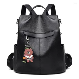 Backpack 2024 Fashion Female Black Casual For Women Pu Leather Back Pack Shoulder Cross Bags Travel School