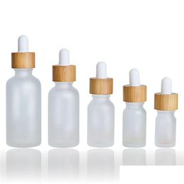 Packing Bottles Wholesale 30Ml 50Ml Frosted Dropper Bottle With Bamboo Lid Pipette Refillable Liquid Cosmetic Containers For Essential Dh8Ka