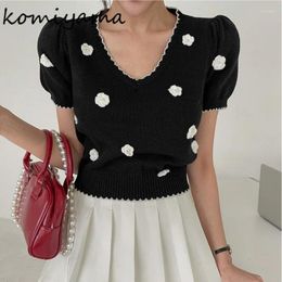 Women's T Shirts Hit Colour Beads Floral Ropa Mujer Puff Short Sleeve Camisetas Summer Women 2024 Tops Korean Shirt Sweet Fashion Clothes