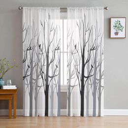 Curtain Forest Branch Silhouette Bird Crow Sheer Curtains For Living Room Decoration Window Kitchen Tulle Voile