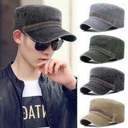 Berets Washed Cotton Flat Top Military Cap Women Men Cadet Army Adjustable Outdoor Fishing Hat Snapback Baseball Hats Four Seasons