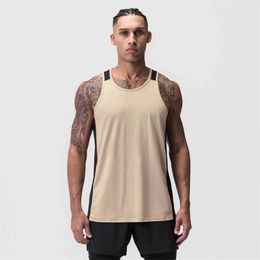 Men Tank top Gym Mesh splice Workout Fitness Bodybuilding sleeveless shirt clothing Sports Singlet vest men Undershirt 240520