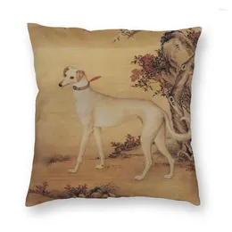 Pillow Vintage Chinese Greyhound Painting Cover Whippet Sighthound Dog Throw Case For Sofa Pillowcase Home Decorative