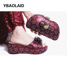 Slippers Fashion Round Head Solid Color Waterproof Platform Rhinestone Pearl Inlaid Wedge Sandals And With Handbag