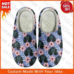Slippers Cute Dog Flowers And Plants Print Home Cotton Custom Mens Womens Sandals Plush Casual Keep Warm Shoes Thermal Slippe