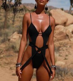 Sexy black one piece swimsuit female bathing suit Brazilian thong bikini 2019 Push up bandage swimwear women Monokini string new7188538