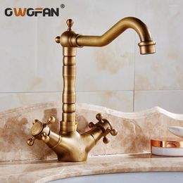 Bathroom Sink Faucets Antique Solid Bronze Basin Faucet Deck Mounted Dual Handle Taps Classic Home Decoration Mixer Water HJ-6711F