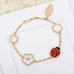 European -selling brand Rose Gold Lucky Flower Ladybug Bracelet Womens Simple Fashion Party High Quality Luxury Jewellery 240518