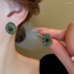 Stud Earrings Vintage Woman Rhinestone Green Geometric Luxury Sets Trendy Ear Jewellery Gifts