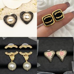 Mixed Earrings Diamond Letter Stud Brand Designer Earring 18K Gold Plated Copper Geometric Famous Women Crystal Pearl High Quality Jewellery Gifts