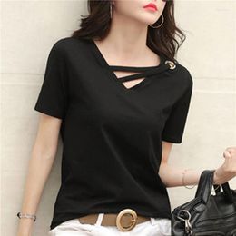 Women's T Shirts BIGSWEETY Short Sleeve White T-shirt V-neck Loose Korean Black Blouse Casual Ins Sweater 2024