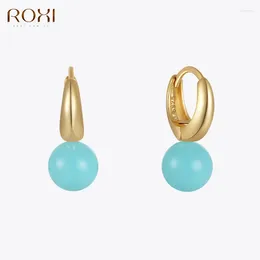 Hoop Earrings ROXI Turquoise Ball Pendant For Women 925 Sterling Silver Pendientes Plata Exquisite Jewelry Valentine's Day Gifts