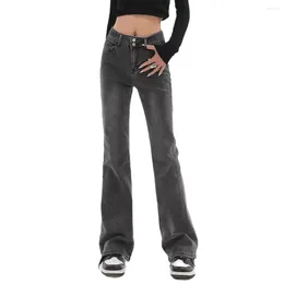 Women's Jeans High Street Vintage Smoke Grey Slightly Flared Women's Spring Waist Elastic Flare Girls' Pants