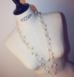 luxury jewelry women designer necklace full pearl necklace with flower double sweater chains elegant long necklaces for girl gift7289672