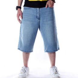 Мужские шорты летние мешковатые короткие джинсы для мужчин светло-голубые джинсовые шорты модные хип-хоп широкие ноги свободные мужские брюки плюс одежда Y2K Q240520