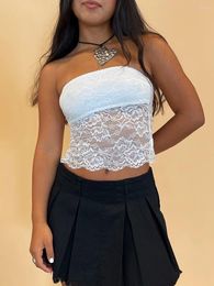 Women's Tanks Women Floral Lace Strapless Tube Top Y2k Tank Vest Crop Fitted Bandeau Cami Backless Shirt