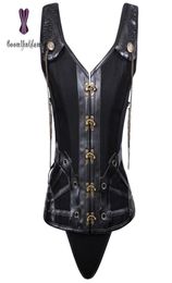 Shoulder Straps Women039s Faux Leather Corset Bustier Clubwear Costumes Gothic Stampunk Corsets With Chain 8372706827