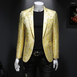 Men's Suits Plus Size M-6XL Men Fashion Blazer Homme Stage Outfit Performance Metal Gold Yarn Casual Suit Jacket High Quality Bleazer Man