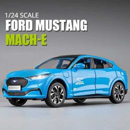 Diecast Model Cars 1 24 Alloy Ford Mustang Electric Horse Mach-E New Energy Car Model Diecast Metal Sports Car Model Sound Light Kids Toys Gift Y240520OOLD