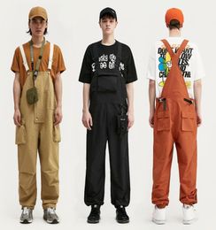 Strapback Mens New Designer Overalls Broadcloth Cargo Pants Loose Fit Casual Hip Hop Streetwear Fashion Pocket Polyester Cargo Tro8507816