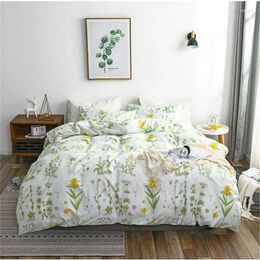 Bedding Sets Duvet Cover Set 3 Piece Floral Shabby Chic Coquette Botanical Flower Green Yellow White Soft Lightweight