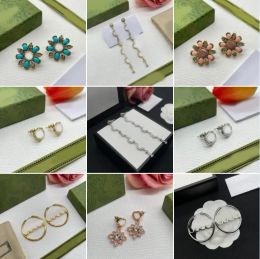 Women Vintage Designer Earrings Letter G Crystal Clover Pearl Flower Tassel Circle Charm Dangle Drop Earring Gold Silver Plated Clip Ear Stud Hoop Earrings Jewellery