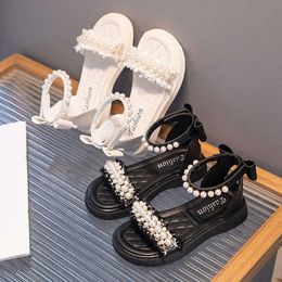 Princess Shoes 2022 Pearl Cute Open Toe Back Bow Casual Britain Style Kids Fashion Girls Dress Sandals for Party Wedding Shows