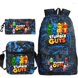 Backpack Stumble Guys Shoulder Bag Pencil 3 Pcs Set Cartoon Print Schoolbag Kids School Bookbag Boys Daypack Girls Knapsack