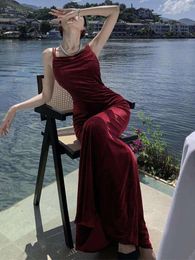 Red Veet Sleeveless Slip Maxi Dress 2023 Fashion Sexy Club Backless Bandage Birthday Evening Party Women Elegant Long Dresses