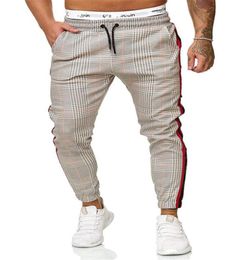 New Mens Pants Houndstooth Print Male Side Stripes Colour Matching Slim Fit Sweatpants Joggers Track Pants Overalls7225517