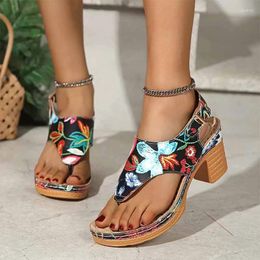 Sandals Print Random Women High Heels Fashion Shoes 2024 Summer Dress Flip Flops Walking Beach Pumps Classic Female Zapatos