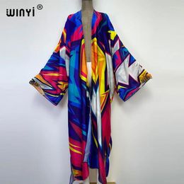 Bright Geometric Printing Sweet Lady Beach Cardigan Cover-up Stitch Cocktail Boho Maxi Holiday Party Long Sleeve Kimono