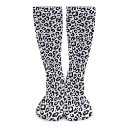 Women Socks Black White Leopard Print Stockings Animale Snow Cheetah Design Funny Winter Non Slip Girls Climbing Soft