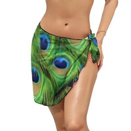 Peacock Feathers Chiffon Beach Bikini Cover Up Animal Print Cover-Ups Ladies Printed Wrap Scarf Swimwear Sexy Swimsuit