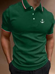 Anchor Pattern Print Mens Casual Button Up Short Cotton POLO Shirt Tops 240520