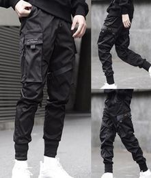 Men Ribbons Color Block Black Pocket Cargo Pants 2019 Harem Joggers Harajuku Sweatpant Hip Hop Trousers F12102454203