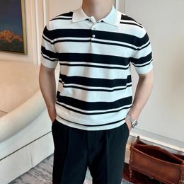 Men's Polos 2024 Men Summer Short Sleeve Casual Tops Male Slim-fit Striped Knit POLO Shirt Thin T-shirt Clothing D638