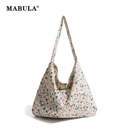 Drawstring MABULA Flower Pattern Nylon Shoulder Purse For Woman Square Simple Casual Hobo Female Fashion Large Shopping Bag