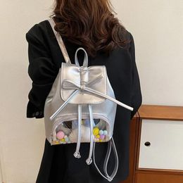 School Bags Ita For Women Students Vintage Casual Simple Kawaii Bow Schoolbag Transparent Y2k Aesthetic All Match Fashion Ins Backpacks