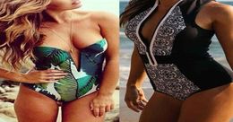 Women039s Swimwear Whole 2021 Bandeau One Piece Swimsuit Women Push Up Black Sexy Bodysuit Monokini High Cut Swim Suit Tho7855295