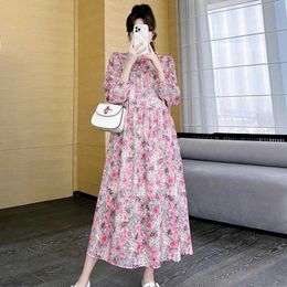 Maternity Dresses Elegant and Romantic Flower Pregnant Women Spring Dress 2023 Pregnant Womens New Clothes Loose O-neck Long sleeved Pregnant Womens Dress d240520