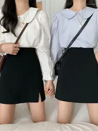 Skirts Korean Women Black A-line All Match Mini Skirt Womens Side-slit High Waist Skinny Leisure Bodycon Style Teens
