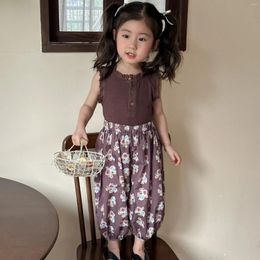 Clothing Sets 2024 Summer Costume Girl Baby Solid Lace Sleeveless Tops Pencil Pants 2pcs Children Thin Cotton Vest And Flower Trousers Suit