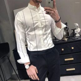 Men's Dress Shirts Man Shirt Muscle Striped For Men Formal Office Black Cotton Button Up Regular With Sleeves Silk Casual Slim Fit Xxl
