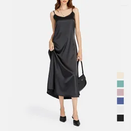 Casual Dresses Satin A-line Sleeveless Slip For Women Summer Thin V-neck Backless Long Dress Versatile Beach Vacation Skirt